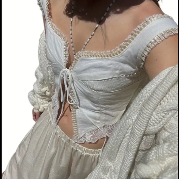 Anthropologie Cream Lace Trim Blouse - Picture 3 of 6